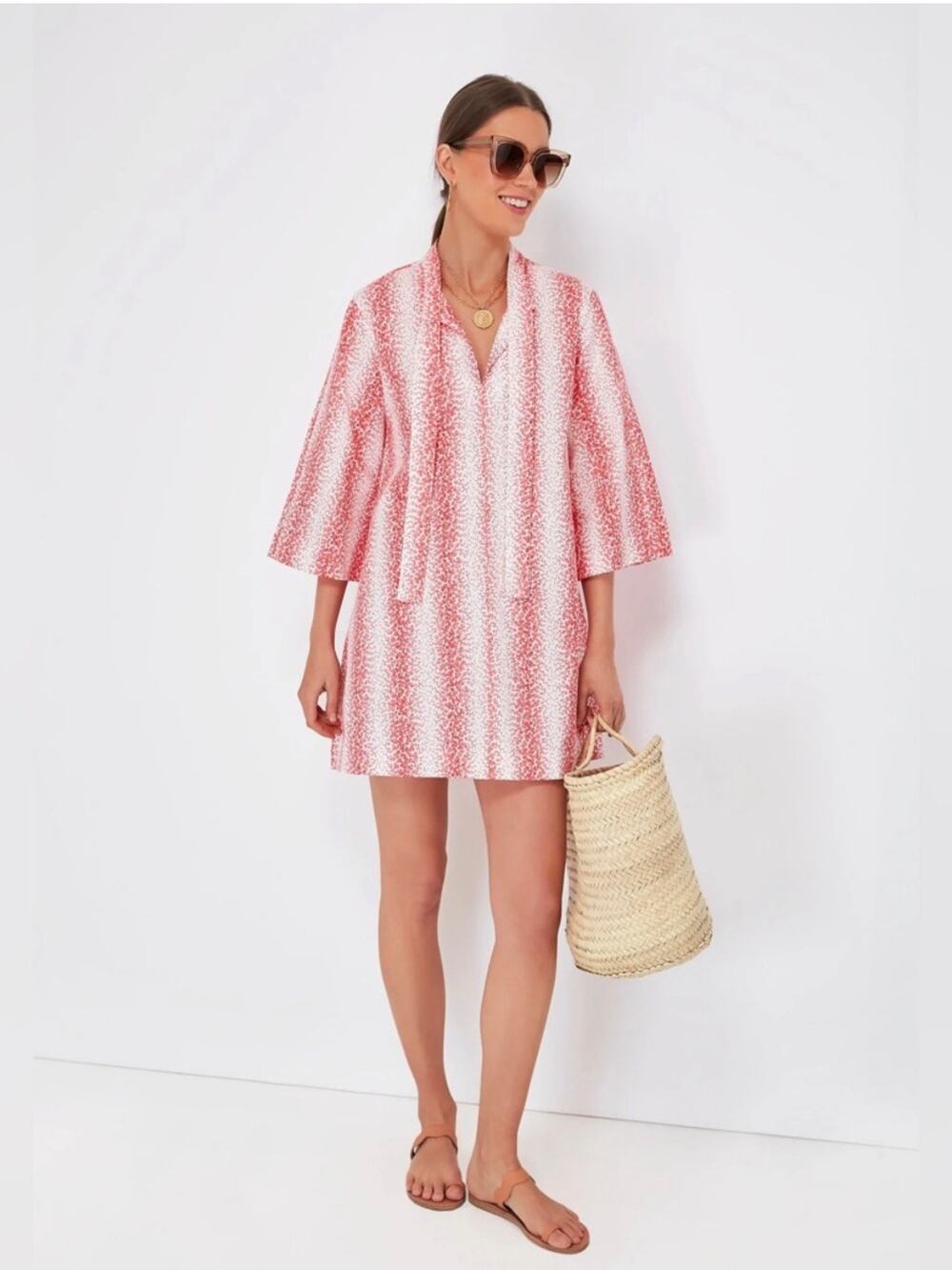 Tuckernuck Speckled Coral Poplin Marseille Caftan Dress